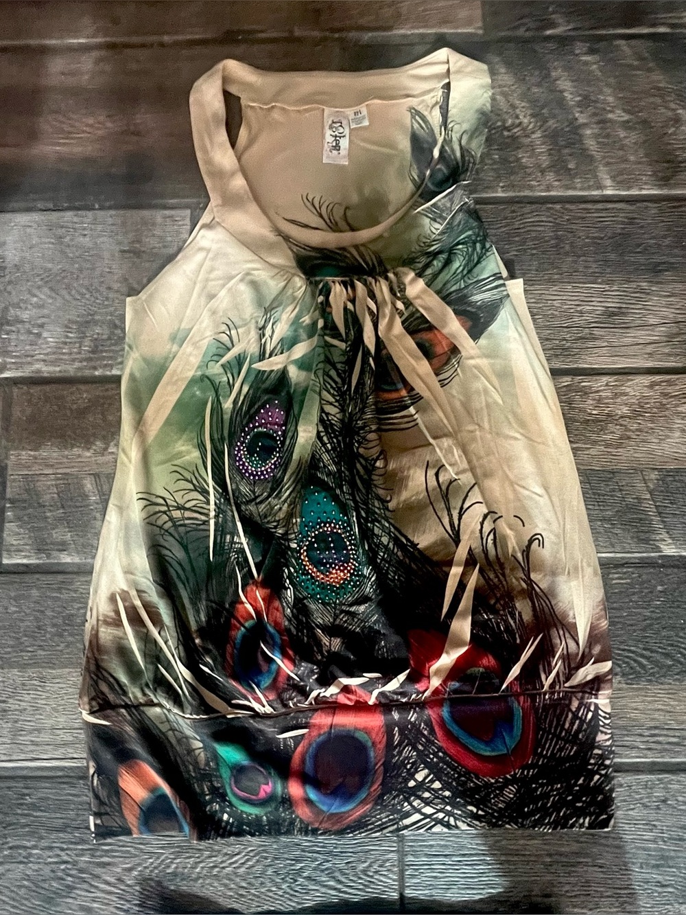 BlackMilk peacock feather print leggings M & rhinestone tank top M - Picture 10 of 11
